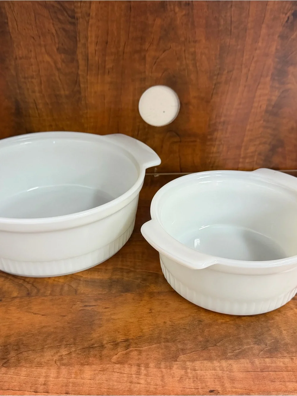 Vintage set of 2 Anchor Hocking Fire King White milk glass casserole bowls #1438